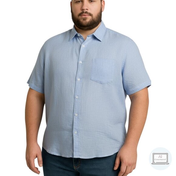 Thom Aaron Mens Linen Shirt Blue European Flax Short Sleeve Button Up Size XXL - Picture 1 of 12